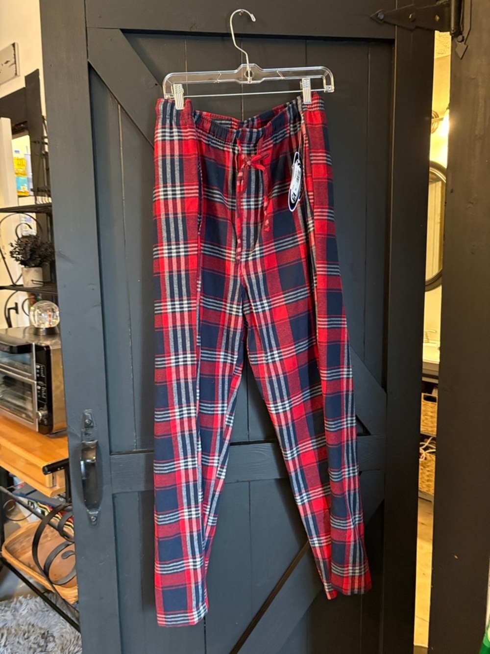 Sporto Red and Navy Plaid Joggers with Elastic Waist
